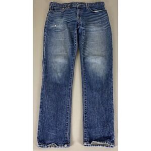 GAP Slim Fit Jeans Men's Size 36x34 Blue Dark Wash Distressed Stretch Denim‎